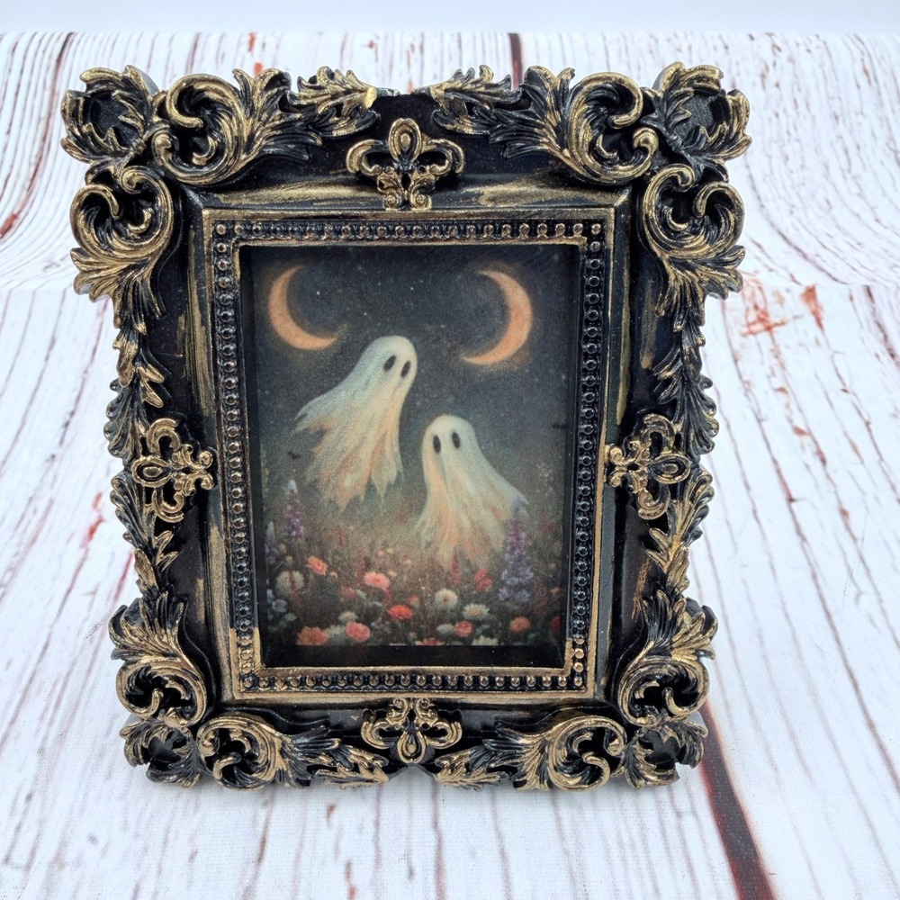 Ornate Ghost Art Decoupage Resin Frame Spooky Gothic Decor Handmade